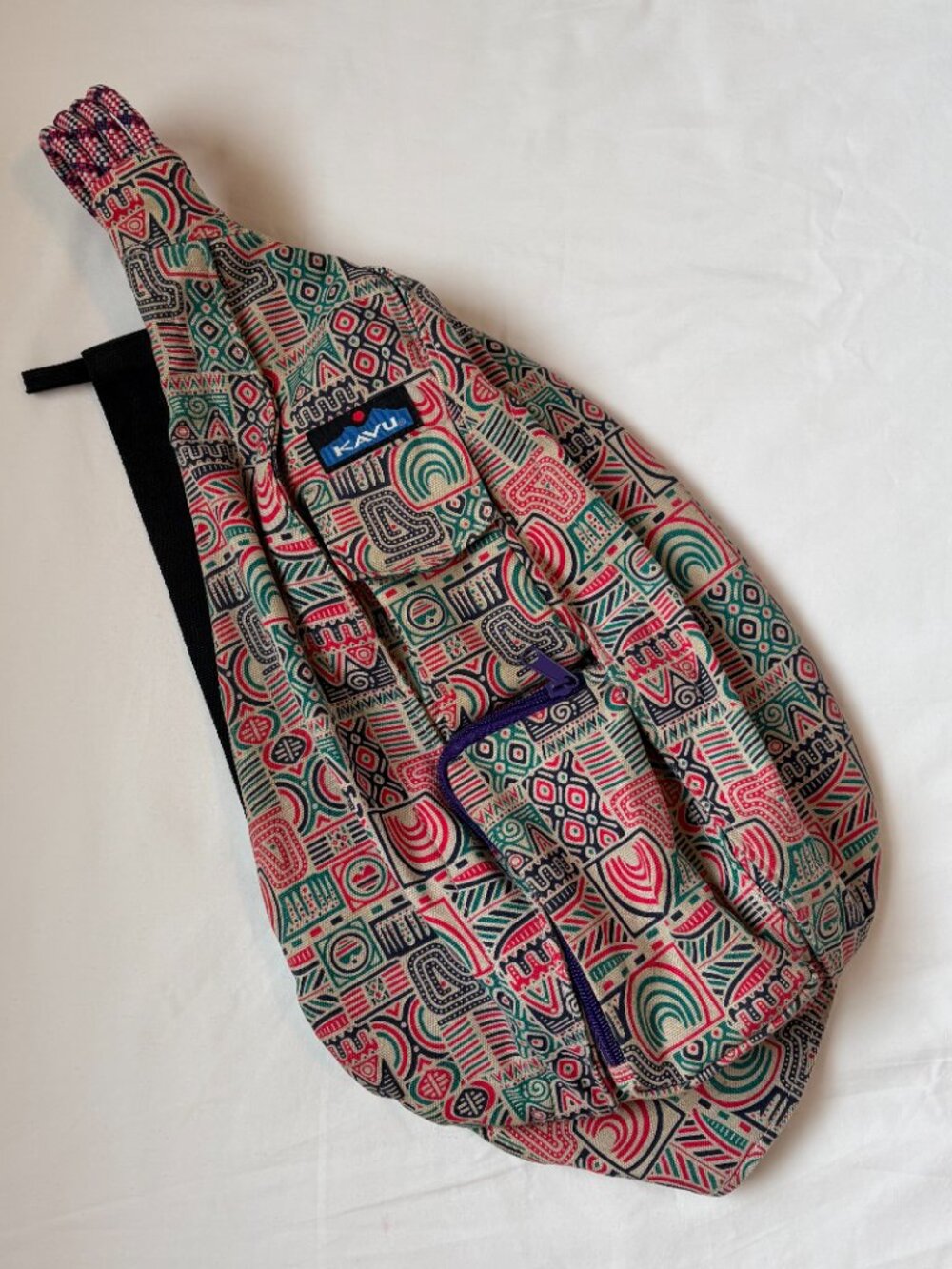 KAVU Rope Sling Bag Aztec Southwestern Purple Hardware Green Lining